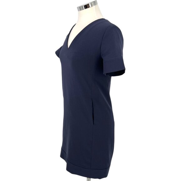 Theory V-Neck Banded Shift Dress Admiral Crepe Light Navy Blue Size 2 - Picture 6 of 10